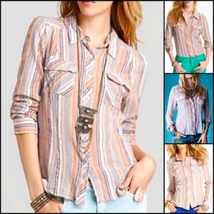 We The Free Gauzy Striped Button Down Shirt
